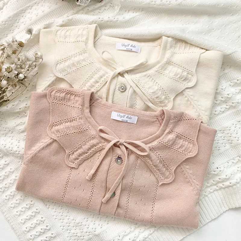 Spring jonmi Pullover New deer Baby Girls Knitted Sweaters Ruffles Collar Solid Color Cardigan Coats Korean Style Kids Sweater C260921