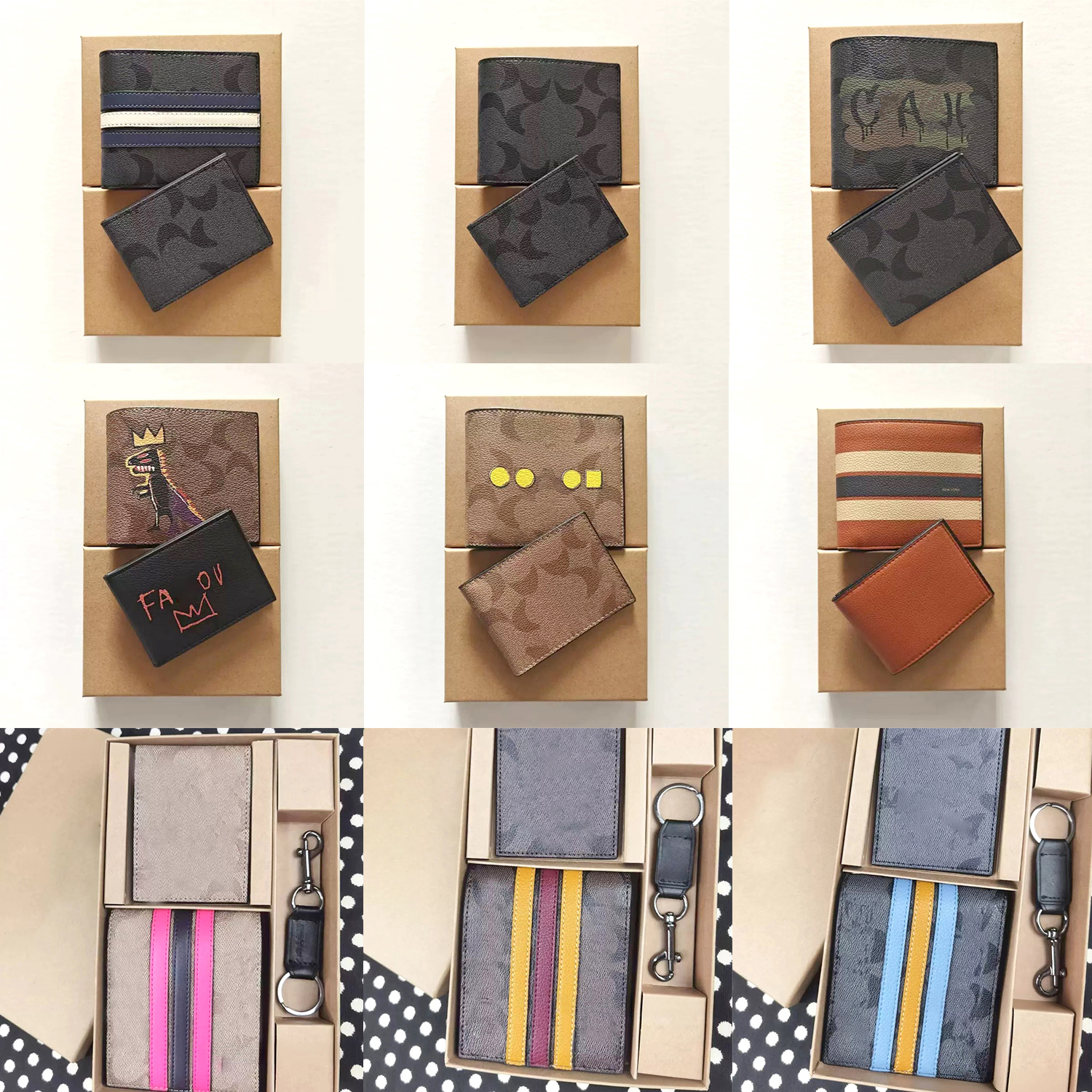 Vintage Graffiti Dinosaur Short Wallet Set luxury Designer Business Card Card Holder black brown Keychain Fashion Clutch Wallets Men Women key pouch