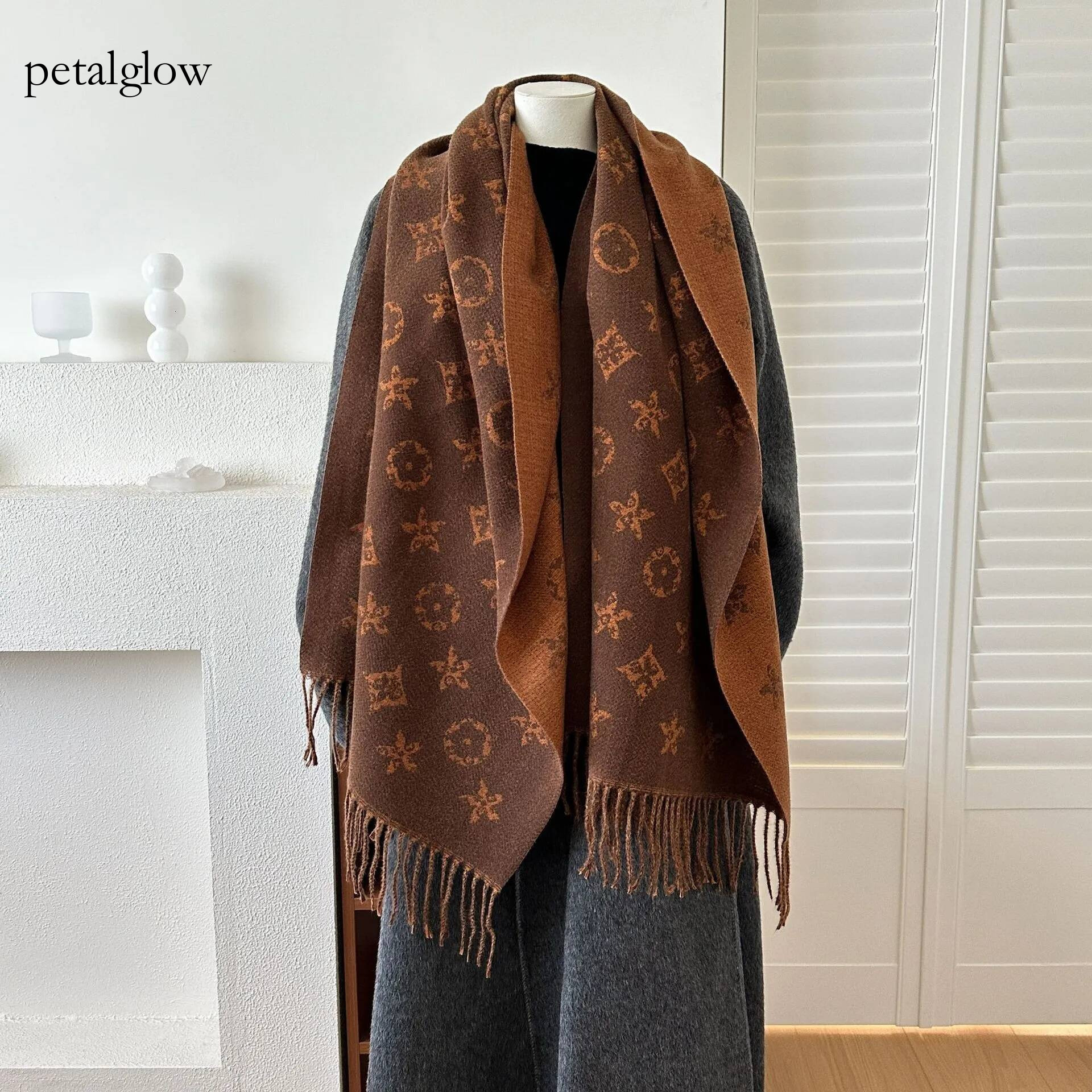 louiseness Digner Womens New British Style Winter Scarf Luxury Double Sided Jacquard Tassel Long Shawl Brand Premium Elegant Versatile Thick Warm lo