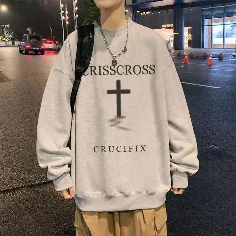 Men's Sweatshirts Cross Oversize Autumn Trendy Top Stylish Youth Menswear Cool Student High Street Chic Style Lightweight Versatile