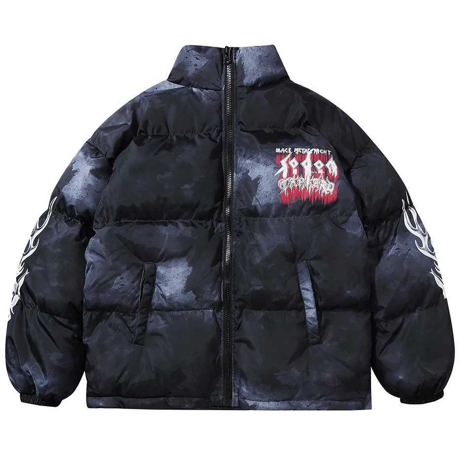 Oversized Men's Down Hip Parkas Hop Parkas Padded Puffer Jacket Men Winter Warm Coat Letter Graphic Tie Dye Streetwear Jackets Y2K Parkas Coats