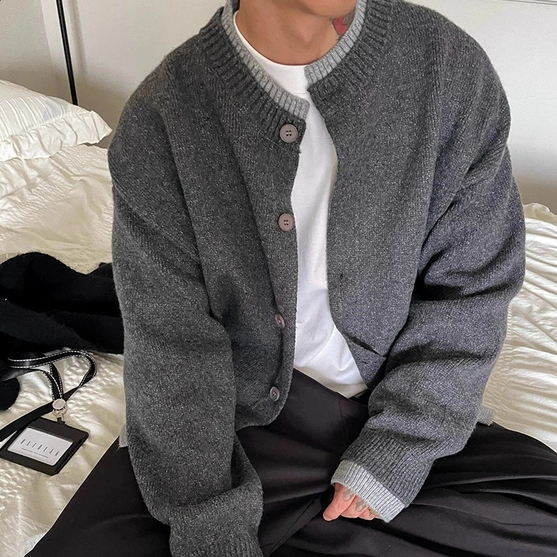 Old Money Vintage Cardigan Coat Light Knitted Lapel Long Sleeve Men Sweater Jacket Leisure Premium Quality Knitwear M-3XL 260920