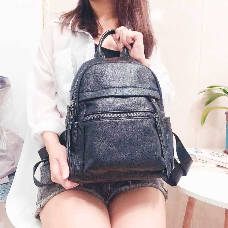 Backpack Style 2027 Genuine Leather Women Backpacks New Fashion Female Cowhide Student Korean Casual Designer Backpack H260922