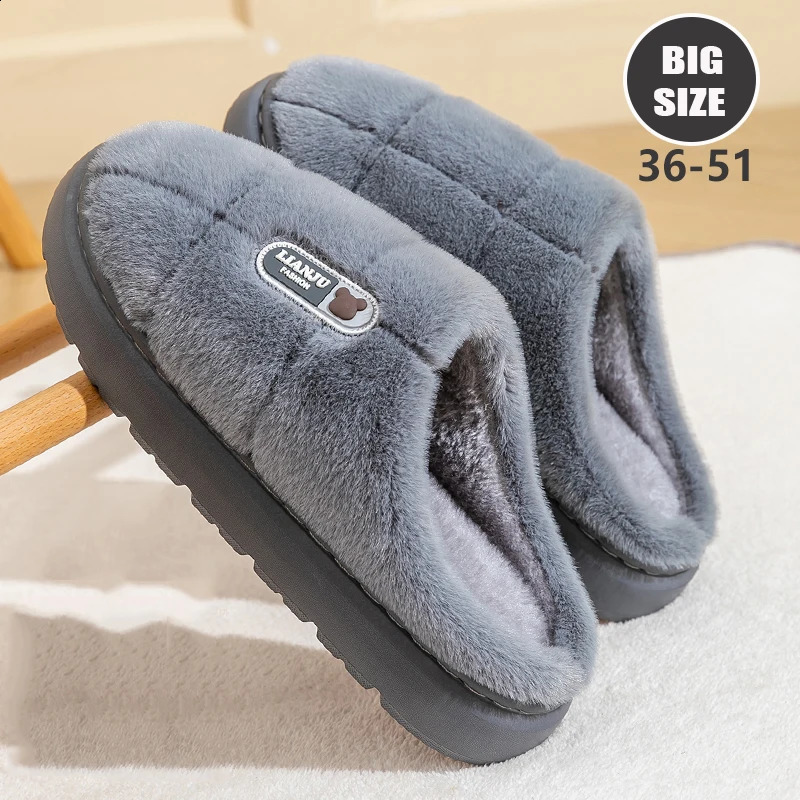 Big Size 50 51 Winter Slippers Women Men Thick Sole Indoor Home Warm Couples Shoes Non-Slip Flat Platform Women's Cotton Slipper 260921