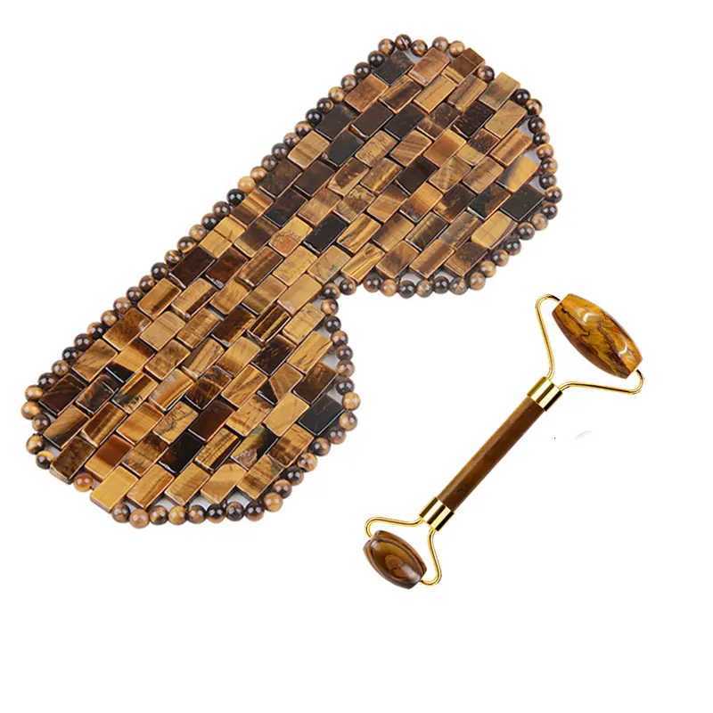 Stone Face Massager Tiger Eye Gua Sha Jade Sleep Eyes Mask Roller Massager For Face Natural Stone Face Body Jade GuaSha Scraper Massage Tools N26092