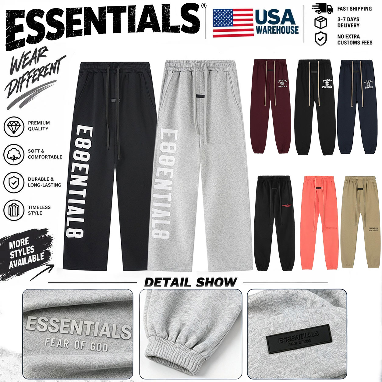 Essentials pants Essentials baggy sweatpant men shirt Designer hoodie Fashion Classic Letters silicone printed running pantalon loose pants Sweatshi