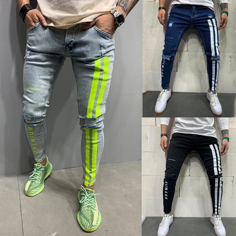 Men's Skinny Jeans Fashion Small Leg Pencil Trousers Spring High Street Casual Elastic Pants Printed Versatile Jeans Male 260921