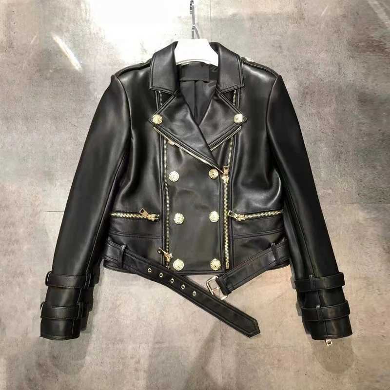 Faux Women's Leather Leather 100% Real Leather Moto Biker Jackets 2025 Fashion Zipper Women Lapel Full Sleeve Casual Slim-fit A-level Sheepskin