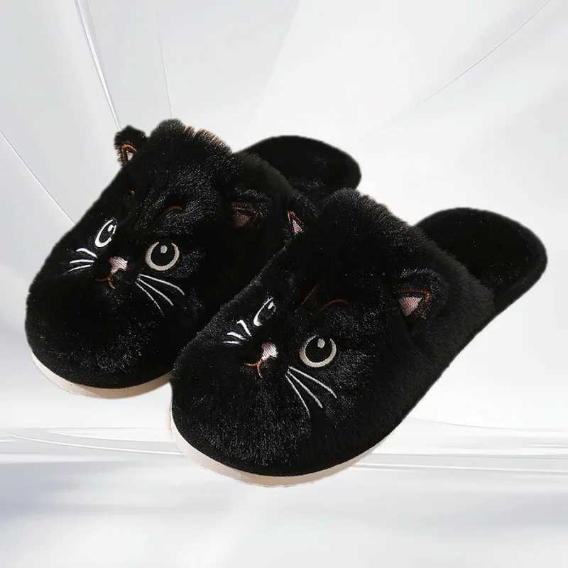 2025 Women Cute Cat Fluffy Furry Home Slippers Couples Indoor Floor Winter Plush Slides Adult Indoor Fuzzy Lovely Cotton Sandals T260922