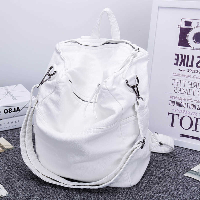 Style Fashion Women's Backpack Backpack Casual Anti-Theft Backpack Soft Washed Leather Backpack White Black Shoulder Bag Pack H260922