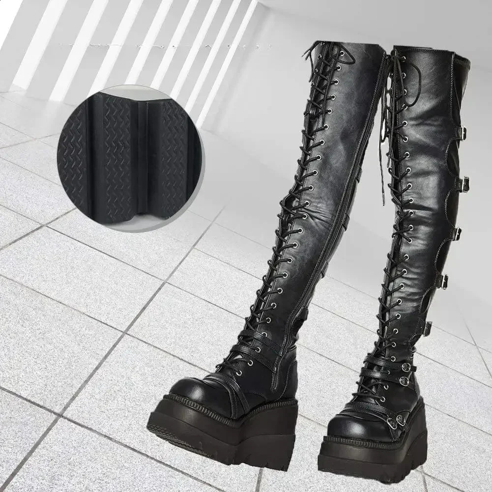 Cuñas Botas largas para mujer Otoño Invierno Botas por encima de la rodilla Cosplay Plataforma alta Botas de mujer Tacón alto Botas góticas Altas 26