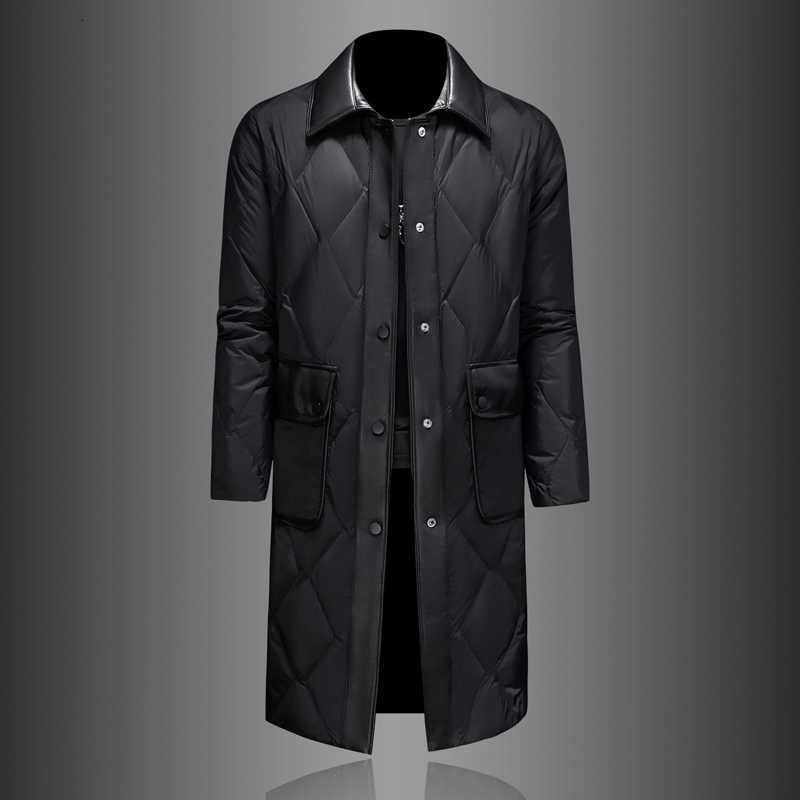 Minglu Parkas Men's White Down Duck Down Mid Length Men's Jackets Autumn Winter Pu Leather Single Breasted Male Coats Fashion Man Overcoat