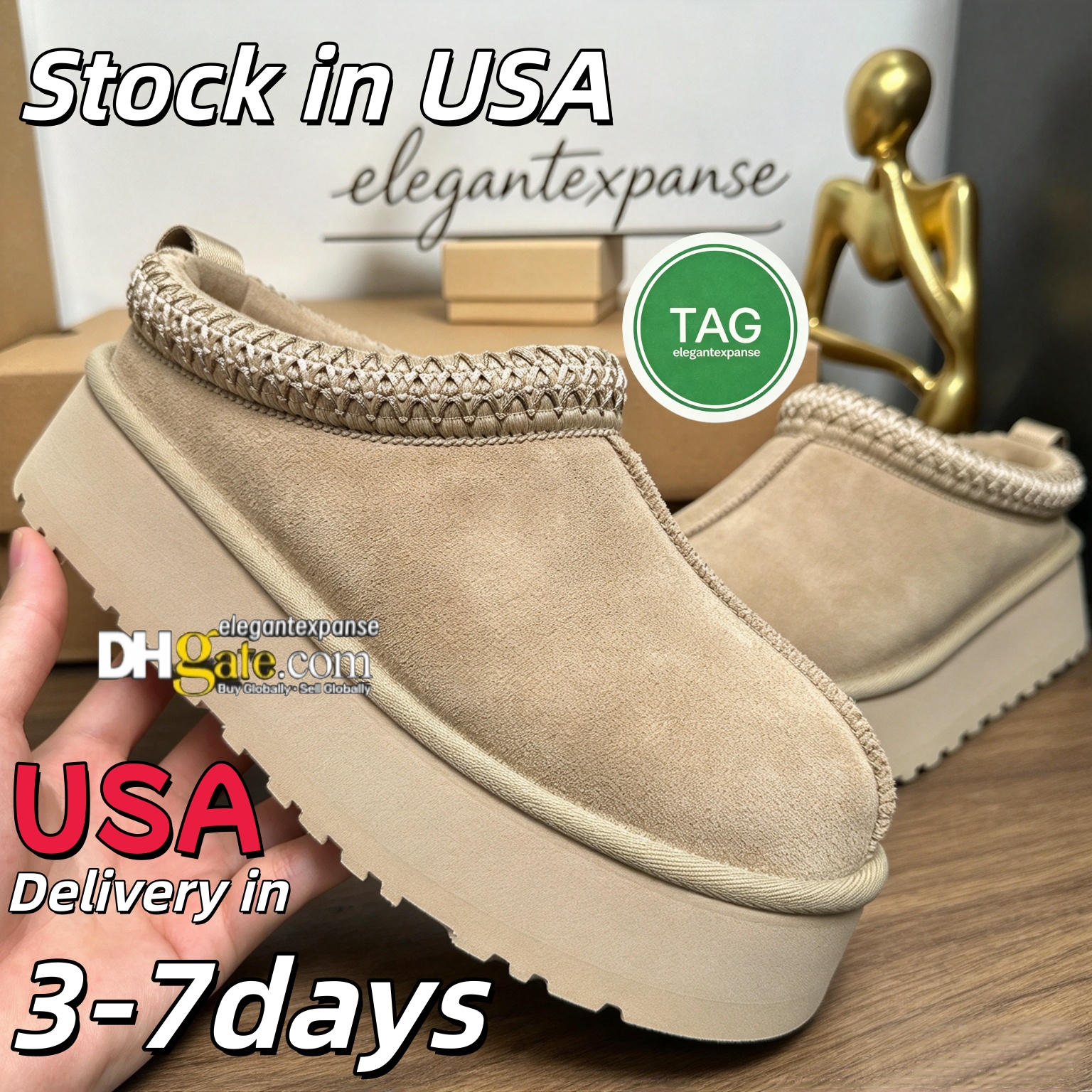 Tasman Slippers Tazz mustard seed Chestnut Sand Fur Slides Sheepskin Classic Ultra Mini Platform Boot Winter Women Men Slip-on Shoes Suede Upper Woo