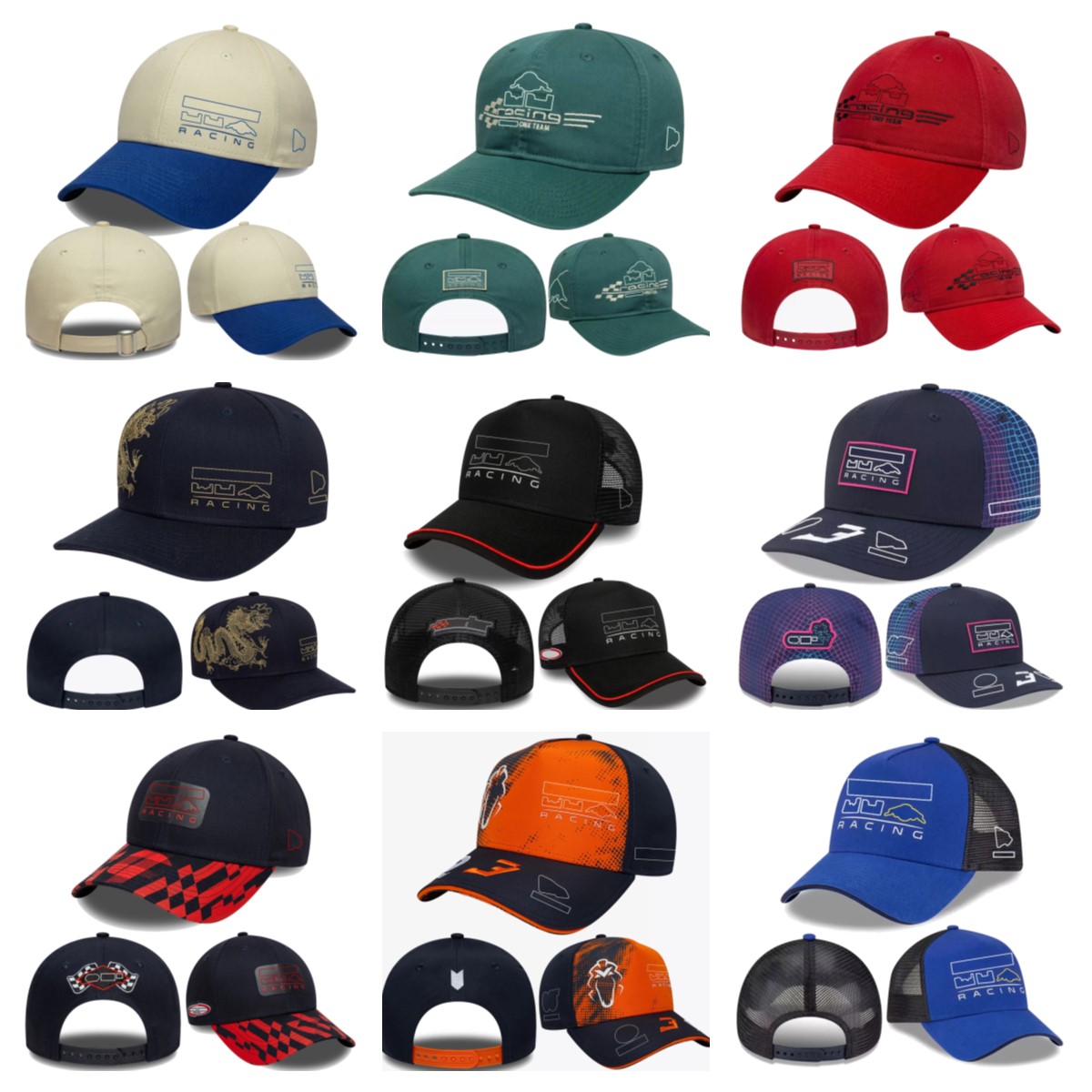 F1 Red Team Baseball Hat Embroidered Racing Around Duck Tongue Hat Men's and Women's Adjustable Mesh Truck Hat Fan Sunshade Hat Breathable
