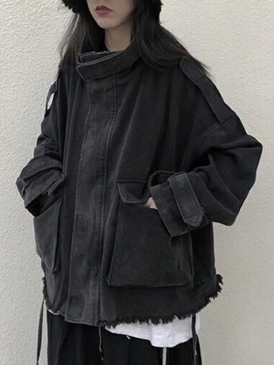 Women's Jackets Women Tassel Jeans Jacket Cargo Fashion Big Pocket Loose Denim Coats Autumn Female All Match Streetwear Outerwear New C260921