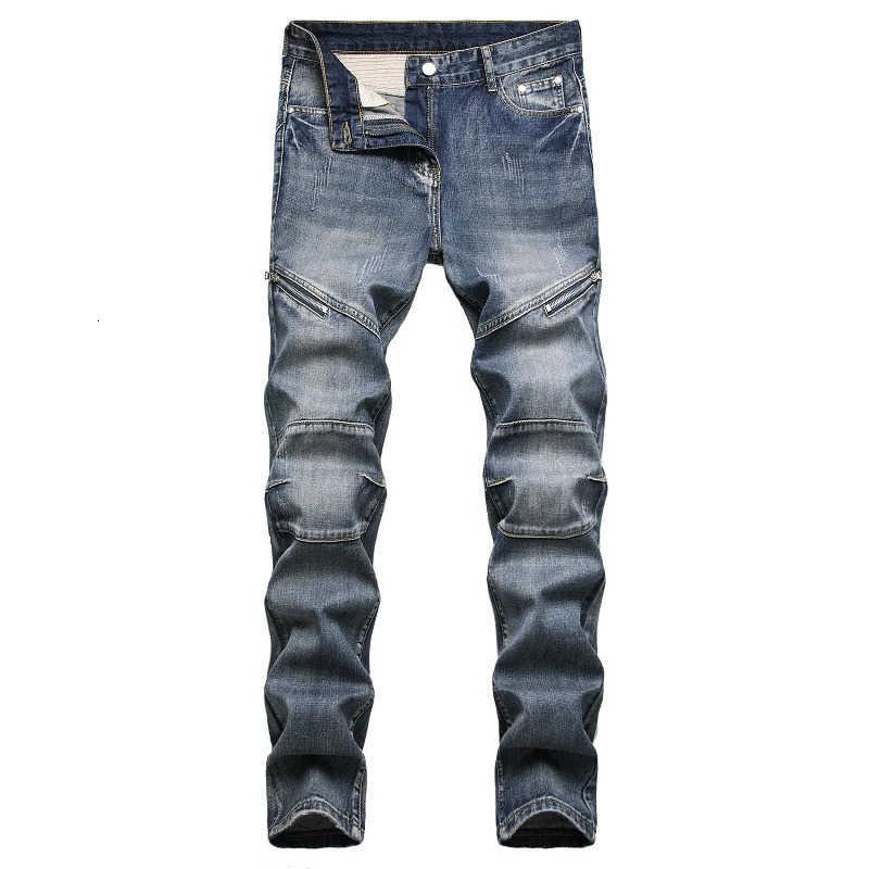 Jeans da uomo primaverili Autunno Jeans slim dritti da uomo nuovi Personalità della moda Nostalgico Cerniera blu decorata Pantaloni in denim Pantalo