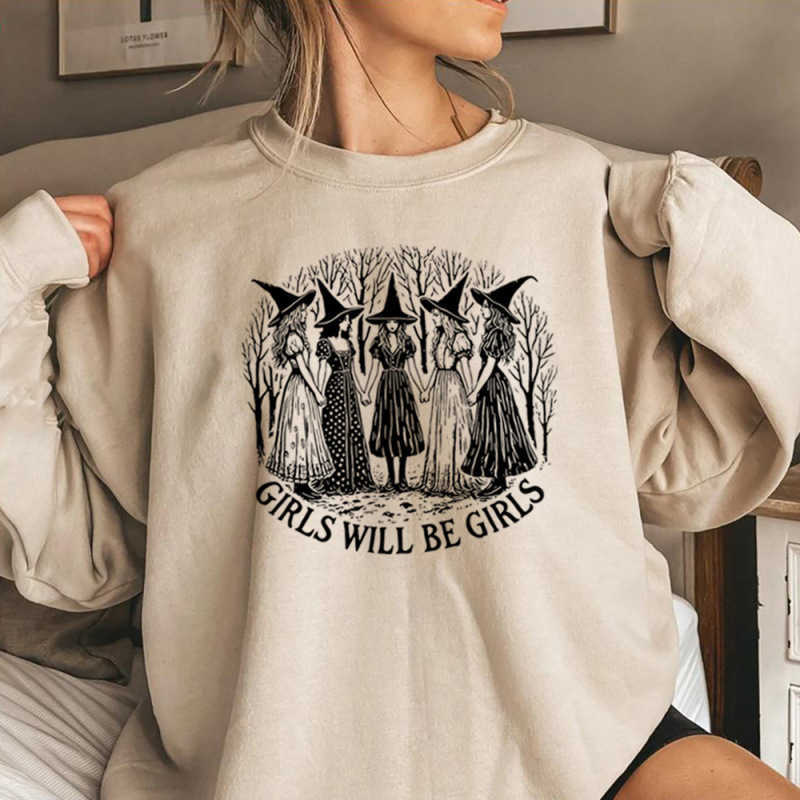 Felpa girocollo da donna a tema streghe di Halloween Pullover ampio e casual in stile americano adatto per l'autunno e l'inverno T260922