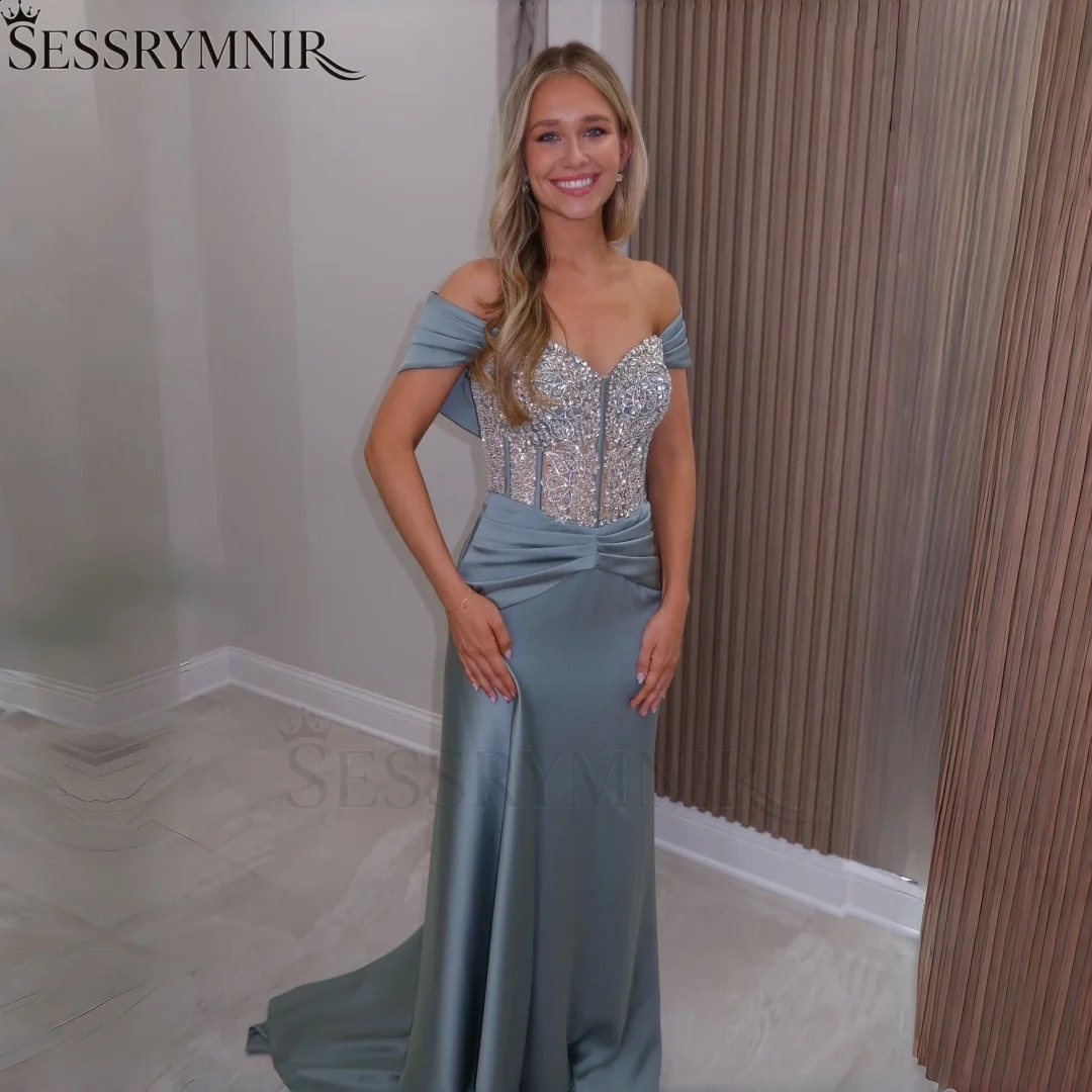SESSRYMNIR Abiti da sera formali da donna Personalizza OffTheShoulder Cielo blu Abito da donna Maniche ad aletta ALine Festa elegante 260922