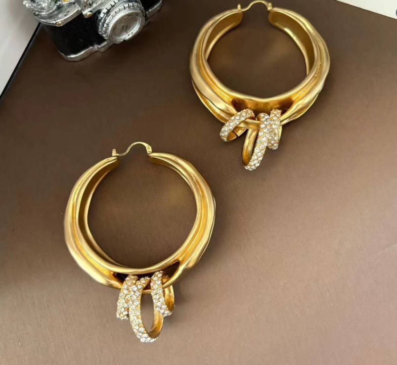 Designer Good Quality Real 18K Gold White Eyes CZ Tassel Schiaparelli Stud Earrings Jewelry SCHE099B075