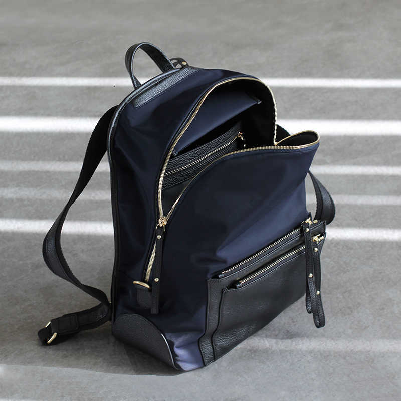 Capacity Backpack Large Style Women Casual Backpack Waterproof Nylon With Genuine Leather Travelling Backpack Bags For Ladies H260922