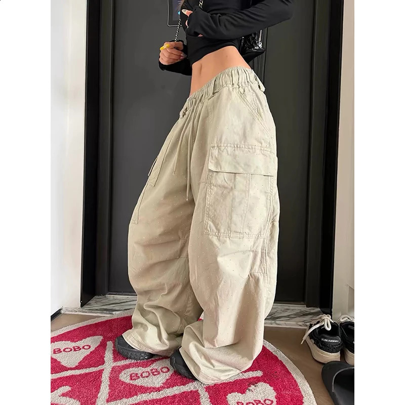 YIBASHU Women's Khaki Workwear Pants Jeans Y2K American High Street Harajuku Loose Wide Leg Long Jeans Casual Clothing Autumn 260921