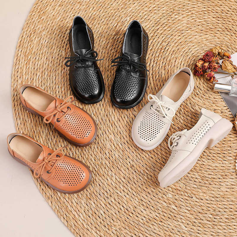 Spring 2026 Casual Summer Shoes Genuine Leather Women Casual Shoes Comfort Flat Round Toe Mother Shoes for Daily Wear Plus Size 41 D865 D260922