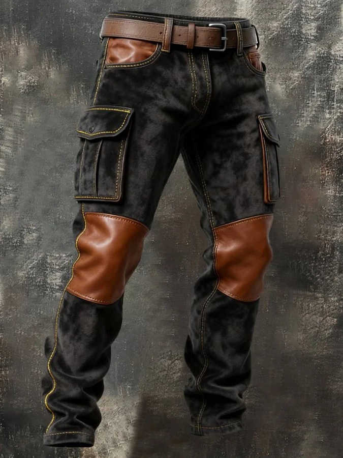 Jeans New Men's Autumn and winter heavy high-end vintage overalls men bead canvas grain color patchwork logging motorcycle casual pants tide T2