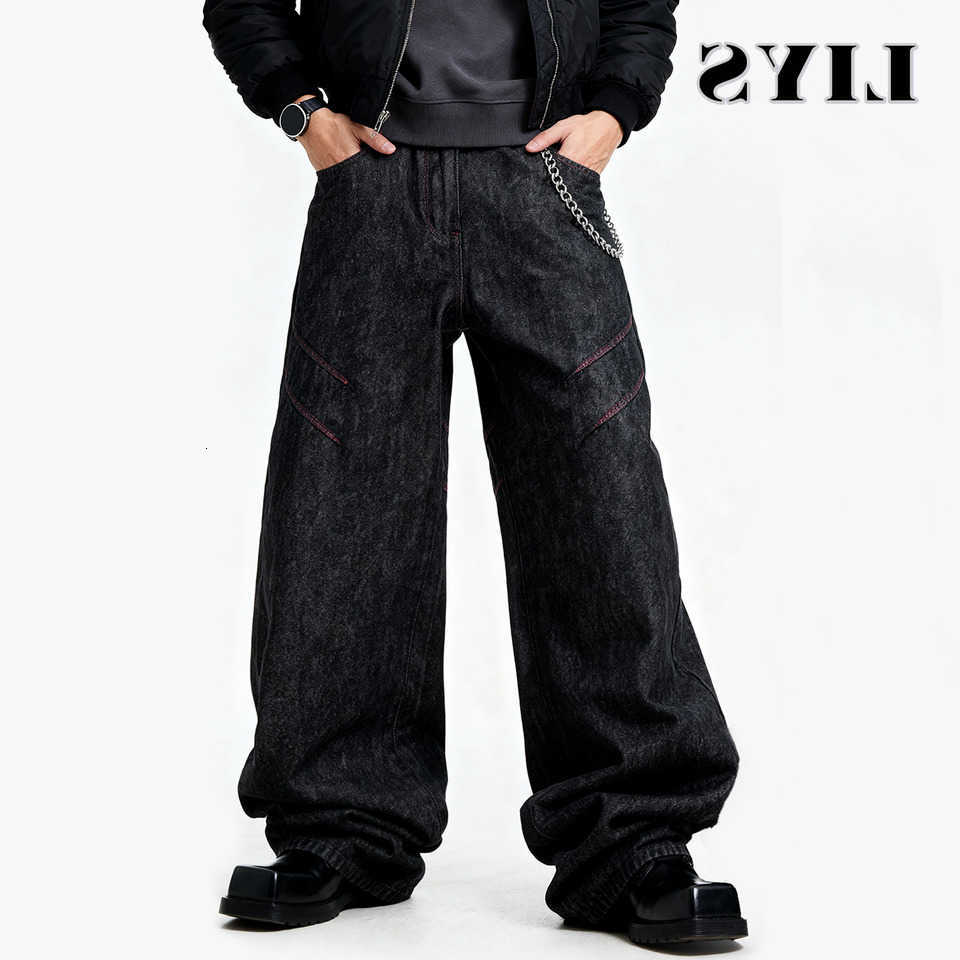 Jeans LIYS Men's Four Seasons American Retro Men's Black Baggy Wide Leg Jeans Basic Business Casual Loose Denim Pants Unisex Street Jeans