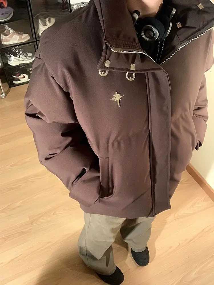 Down Parkas Gmiixder American Men's Retro Texture Parkas Matte Stand Collar Bread Jacket Cotton Coat Korean Winter New Women Loose Padded Jacke