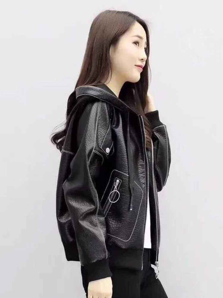 Autumn 2024 New and Winter New Hooded with Zippers Loose Solid Color Suit Jacket Leather Jacket Fashion Hot Sale Women Coat T404 C260921