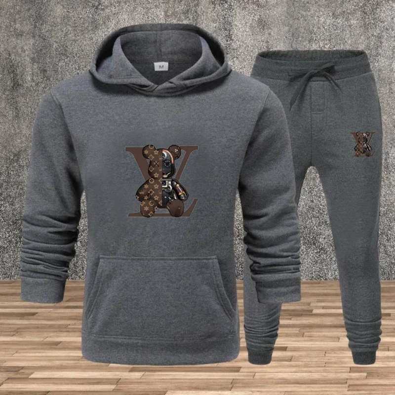 Tracksuits 2025 New Men's Men's Printed Hooded Sweatshirt Set Soft Fabric Casual Streetwear Fitness Jogging Sportswear 2-Piece Outfit Comf