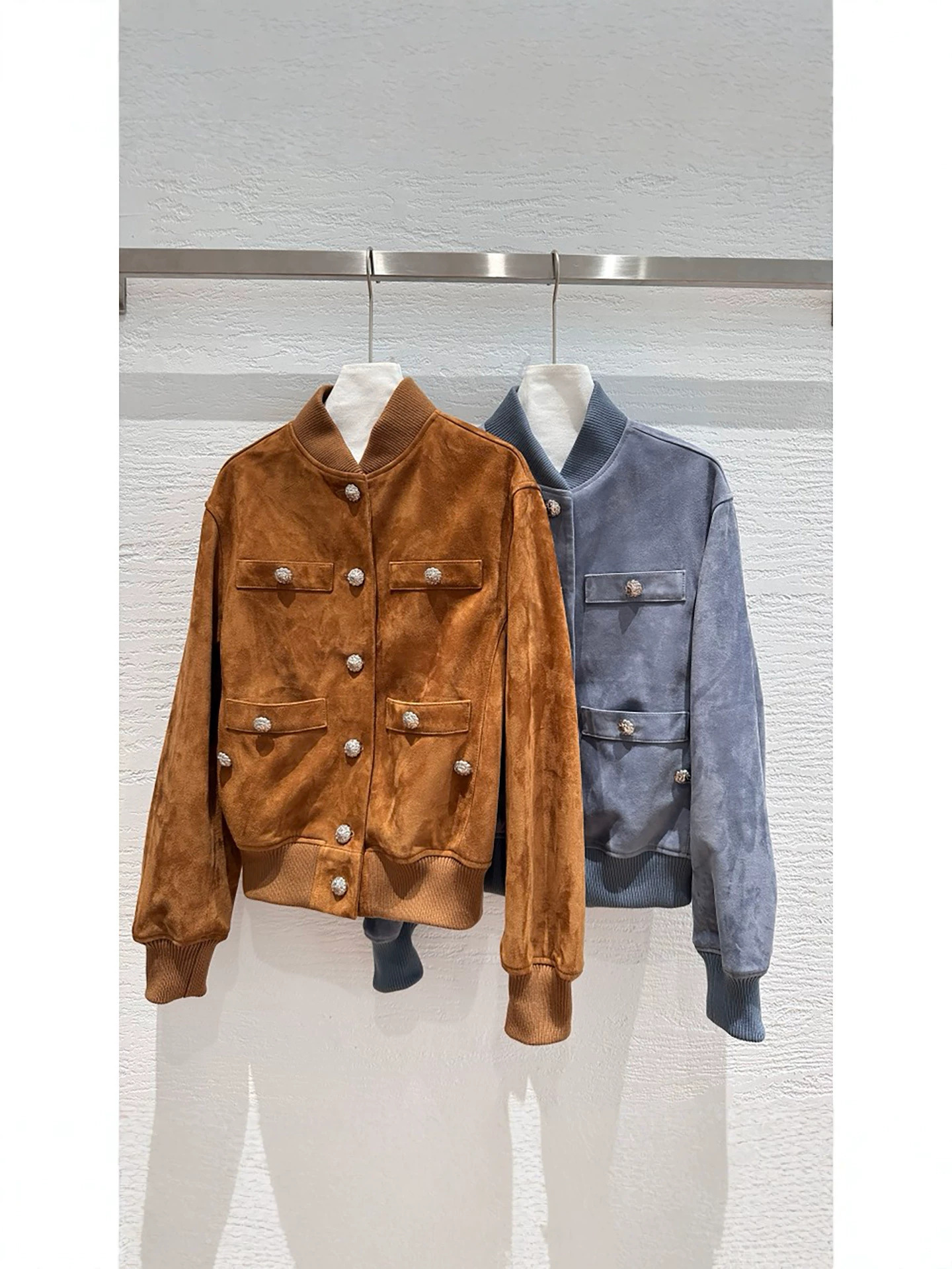 Designer 2026 Autumn New Retro Sheepskin Suede Leather For Women, Short Baseball Jacket With Metal Buckle, Trendy Outerwear d52f