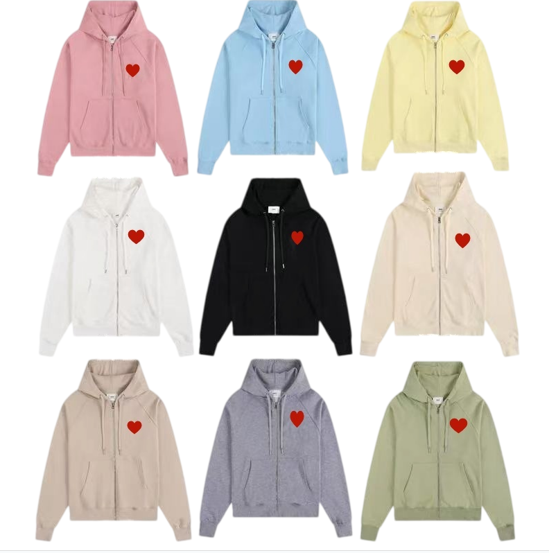 France Designer Embroidery Heart Logo Big Size Plus Size Man Men 4XL 5XL Zip Hoodie Zipper Hooded Sweatshirt Long Sleeve Youth Boys Student Juniors