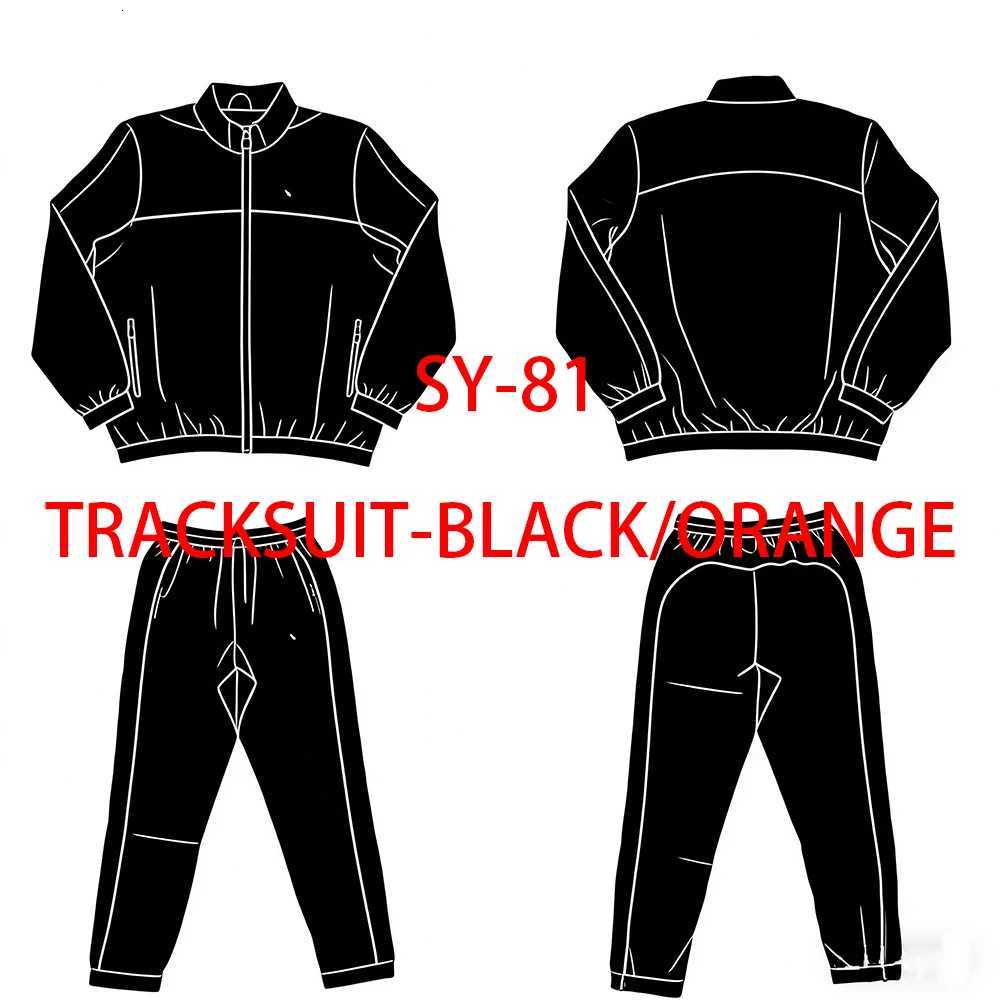 SY-81 Men's Men's Tracksuits Orange Print Cotton Jogging Trousers Set Black Comfortable Street Style Tracksuit with Sweatshirts and Tops J