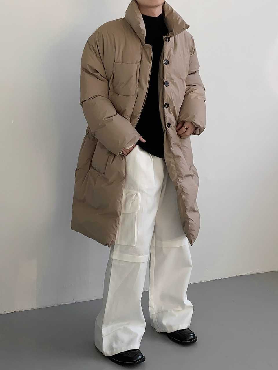 2024 Men's Men Down Parkas Winter Fashion Stand Collar Long Parkas Male Loose Cotton-padded Jackets Men's Thicken Warm Solid Color Outerwe
