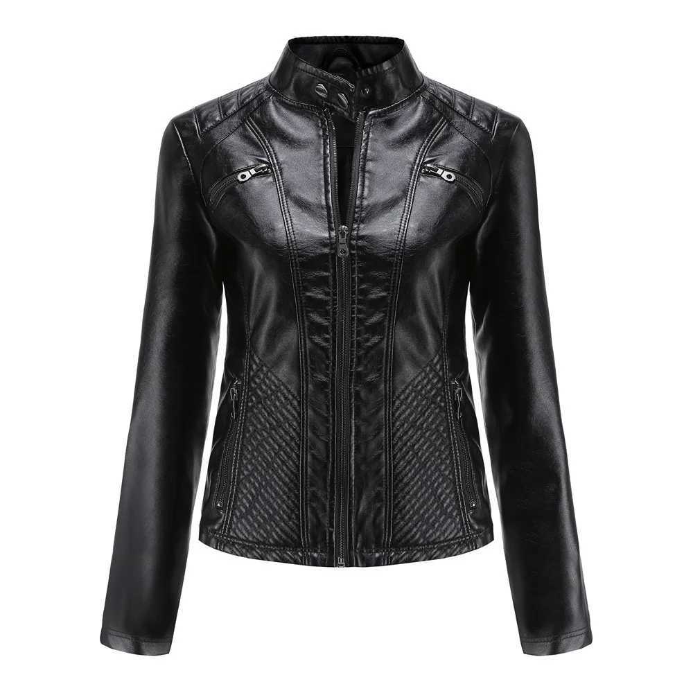 In 2024 New Women's Spring Autumn Pu Leather Jacket Fashion Casual Streetwear Coat Office Lady Zipper Black Jackets Outerwear C260921