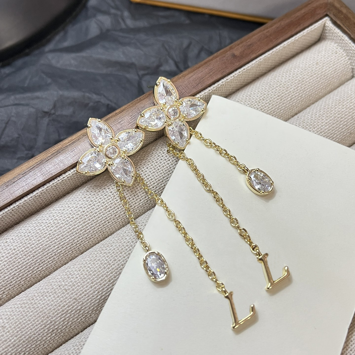 Unique Designer Zircon Clover Gold Plated Tassel Letter Pendant Earrings Luxurious High End Gift Suitable For Women To Create Exquisite Jewelry