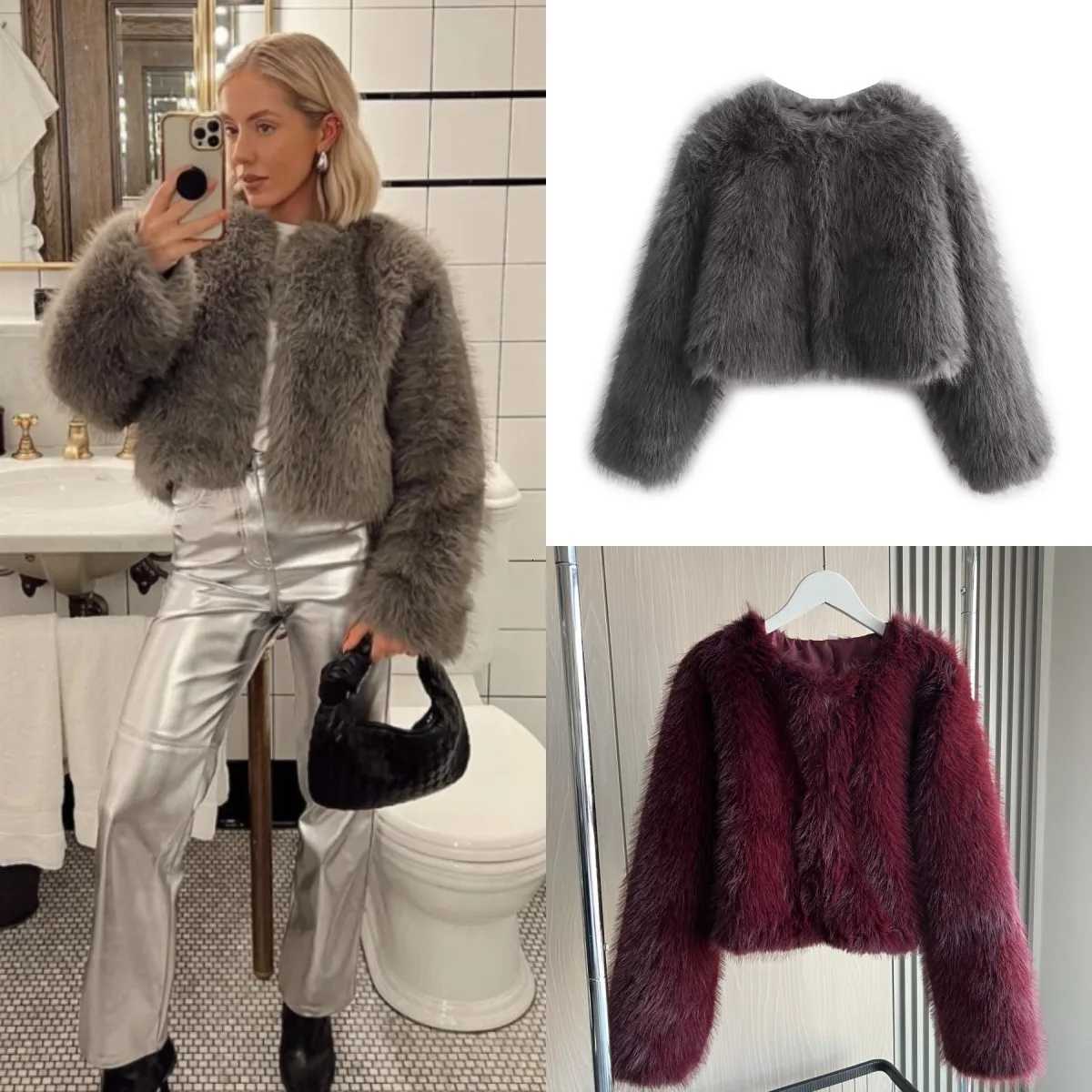 Fur Faux Women's Fur Faux fur jacket 2025 Fall/Winter New Fashion Women's Faux Fur Effect Round Neck Long Sleeve Short Jacket C260921