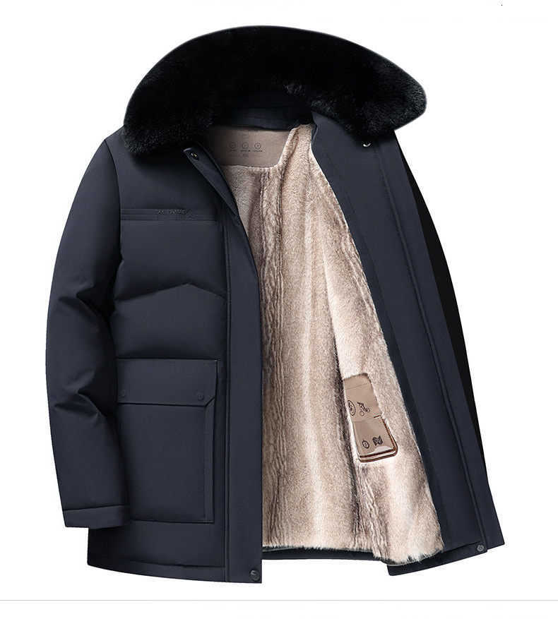 Piumino Parka da uomo di media lunghezza da uomo giacca addensata cappuccio di pelliccia staccabile cappotto caldo stile business per papà di mezza
