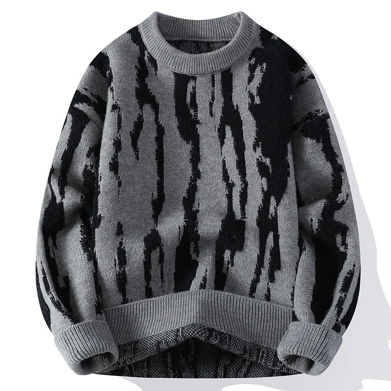 Fashion Autumn Winter Men Apricot Grey Black O-neck Long Sleeve Casual Loose Fit Simple Basic Daily Trendy Knitted Sweaters 260922