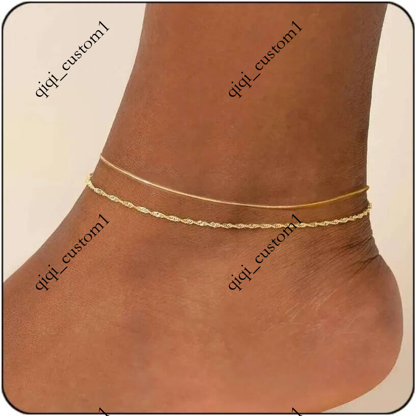 Ankle Bracelets Waterproof Gold Plated Layered Thin Snake Chain Herringbone Anklets Non Tarnish Stainless Steel Dainty Summer Jewelry Set Gift For W