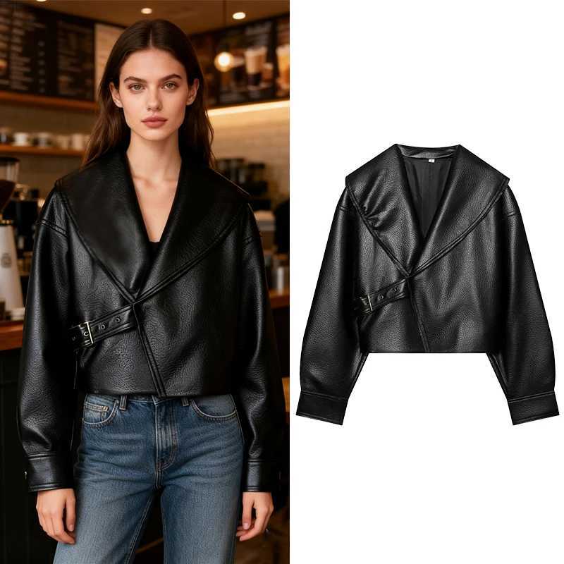 Women's Jackets Women's Jackets Coats Fashion Buckle Faux Leather Jacket Autumn Winter Women Short Coats Streetwear Female Outerwear Chic