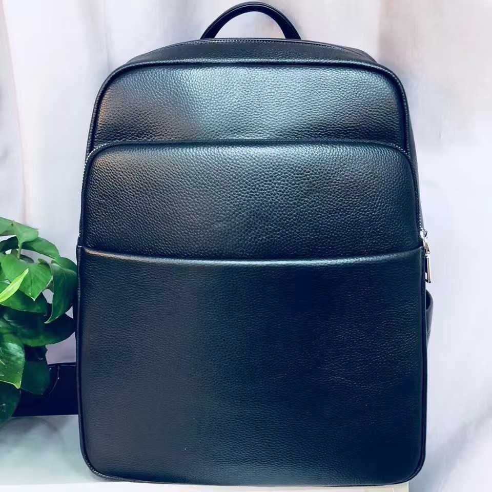 New 2027 Backpack Style Real Genuine Leather Men Solid Backpacks Student Backpack 15.6 Inch Computer Laptop Bag H260922