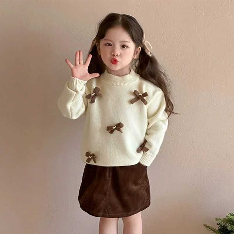 Autumn/Winter Pullover Sweater Girls' Bow 2026 New Children's Korean Fashion Baby Girl Top Hooded Knitted Sweater Christmas Gift C260921