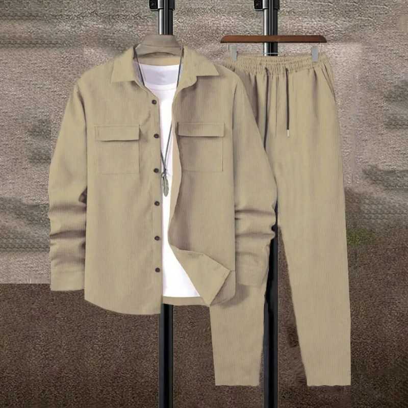 Solid Men Men's Tracksuits Color Corduroy Suit Casual Luxury Sports Lace Up Ruffian Simple Streetwear Autumn Winter Fashion Outfit Men's S