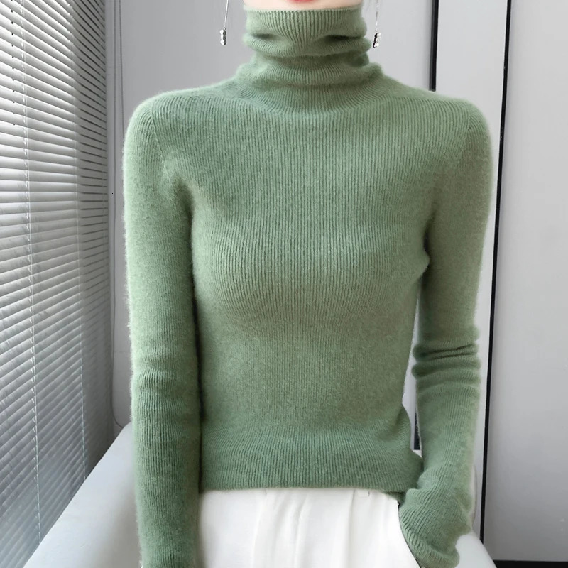 100% Merino Wool Long-sleeved Turtleneck Pullover Women's Autumn Winter Slim Sweater Basic Women's Clothes Cashmere Sweater 260921
