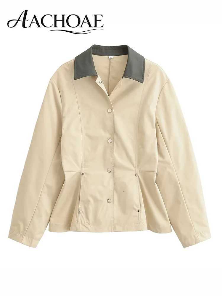 Women's Jackets AACHOAE Women Contrast Collar Peplum Hem Jacket Elegant Slim Fit Button Blazer Coat Vintage Chic Office Lady Short Outerwear C2