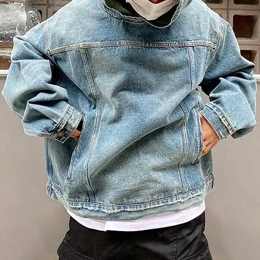 Men's Hoodies Sweatshirts Mens Autumn Winter Fashion Denim Washed Distressed Retro Hoodie Genderless Street Fashion Casual Loose Denim Sweatshi