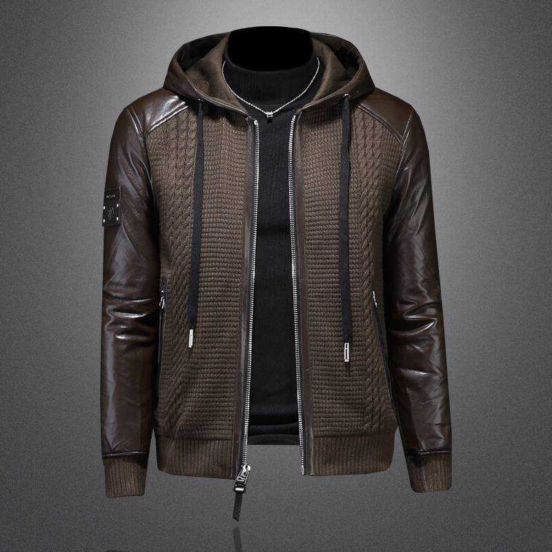 Down Parkas Winter Jackets Men's Mens Duck Down Jacket Men 2025 Autumn Men's Knitted Spliced Leather Jacket Hooded Down Jacket Coat Kurtka