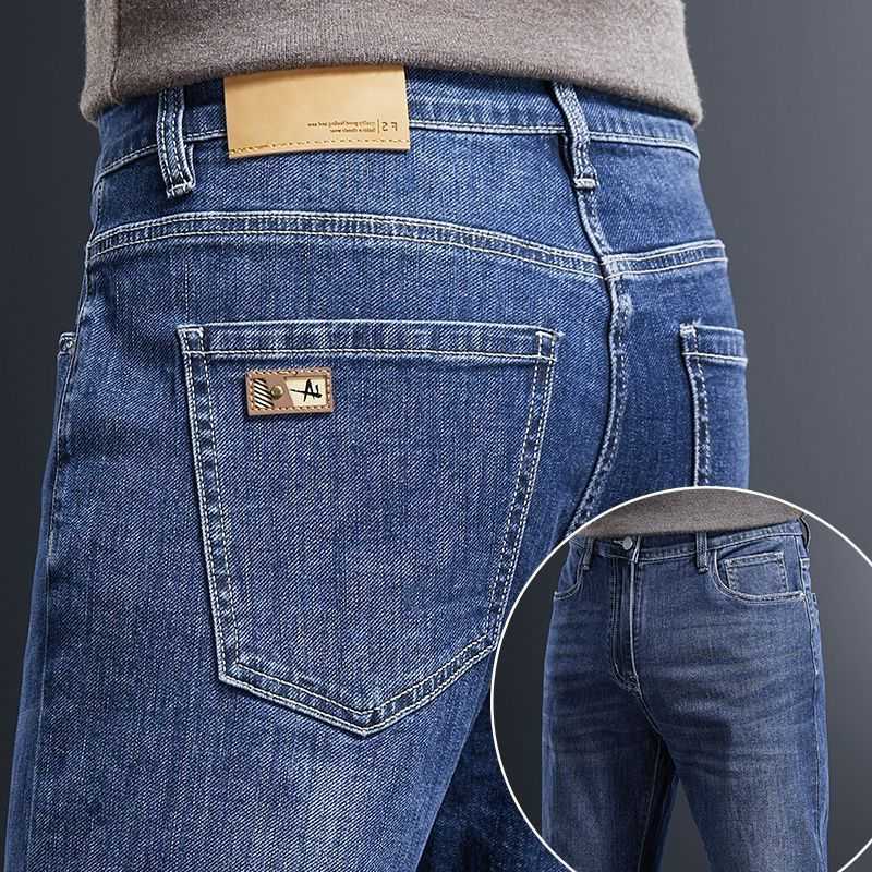 Jeans da uomo Jeans dritti elasticizzati morbidi da uomo Business Casual Slim Fit Pantaloni in denim lavato Moda coreana Blu Grigio Pantaloni di mar
